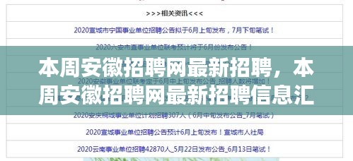 本周安徽招聘网最新招聘信息汇总，职业发展的理想选择