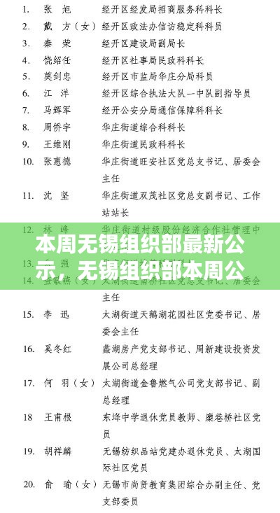 无锡组织部本周公示亮点解析及最新公示发布