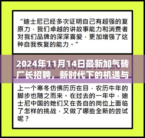 新时代下的机遇与挑战，加气砖厂长招聘背后的故事