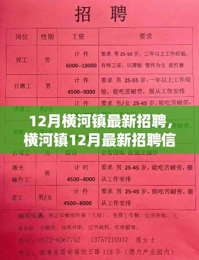 横河镇12月最新招聘火热来袭，优质职位挑战，等你来应聘！