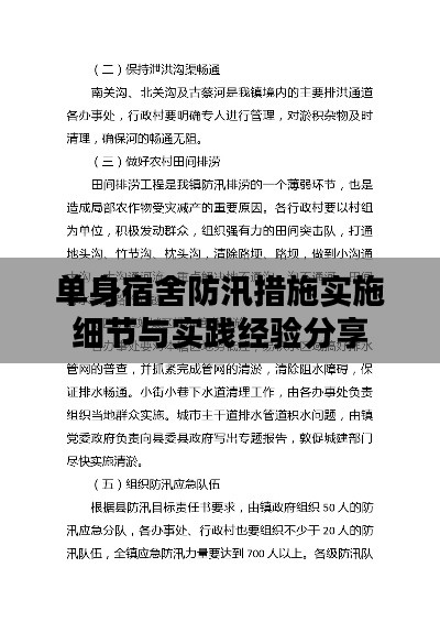 单身宿舍防汛措施实施细节与实践经验分享